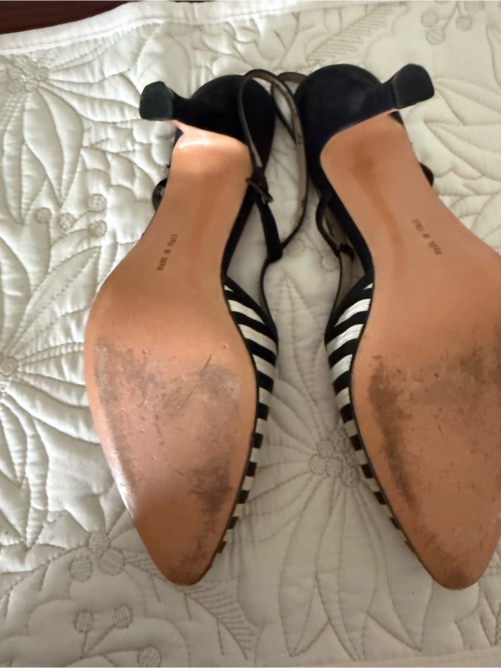 Salvatore Ferragamo Women's Black and White Striped Slingback heels - Picture 3 of 6
